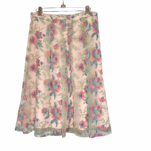Nanette Lepore NWT Embroidered Pink & Blue Lace Floral Full A-line Skirt 2 - Picture 5 of 7
